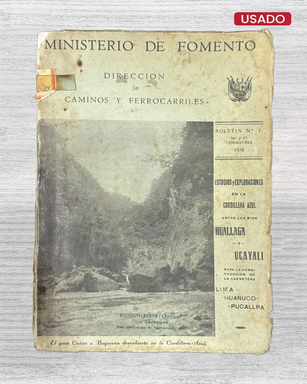 MINISTERIO DE FOMENTO – DIRECCIÓN DE CAMINOS Y FERROCARRILES – BOLETÍN N°1. 1ER Y 2DO TRIMESTRES 1938 – ESTUDIOS Y EXPLORACIONES EN LA CORDILLERA AZUL ENTRE LOS RÍOS HUALALGA Y UCAYALI PARA LA CONSTRUCCIÓN DE LA CARRETERA (LIMA-HUANUCO-PUCALLPA) - INCLUYE MAPAS