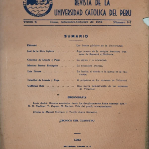 REVISTA DE LA UNIVERSIDAD CATÓLICA DEL PERÚ. TOMO X – NÚMERO 6-