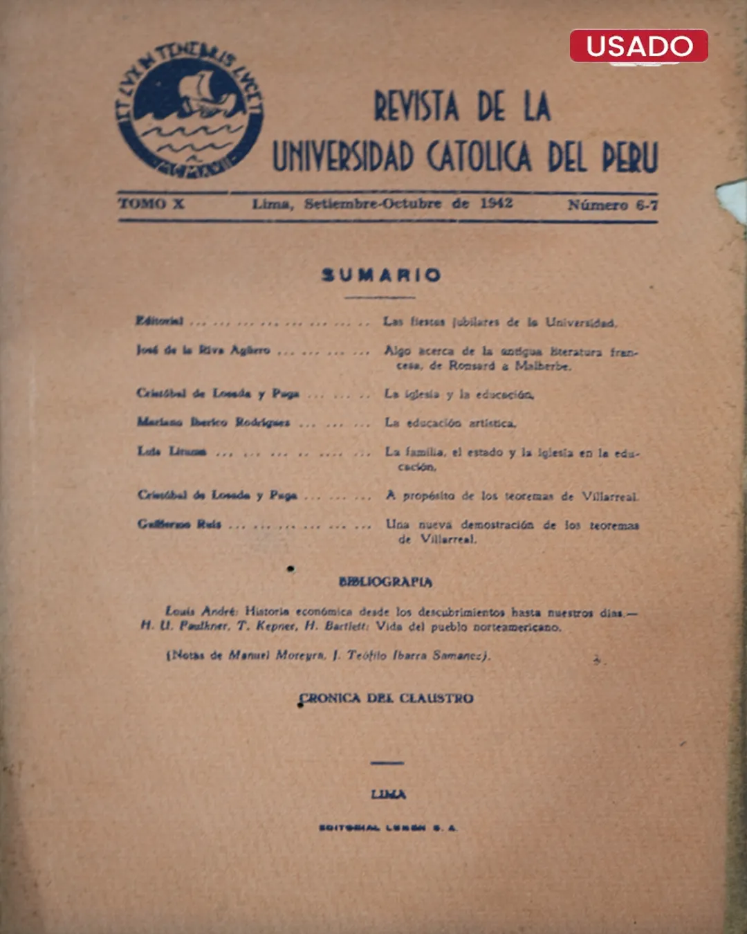 REVISTA DE LA UNIVERSIDAD CATÓLICA DEL PERÚ. TOMO X – NÚMERO 6-