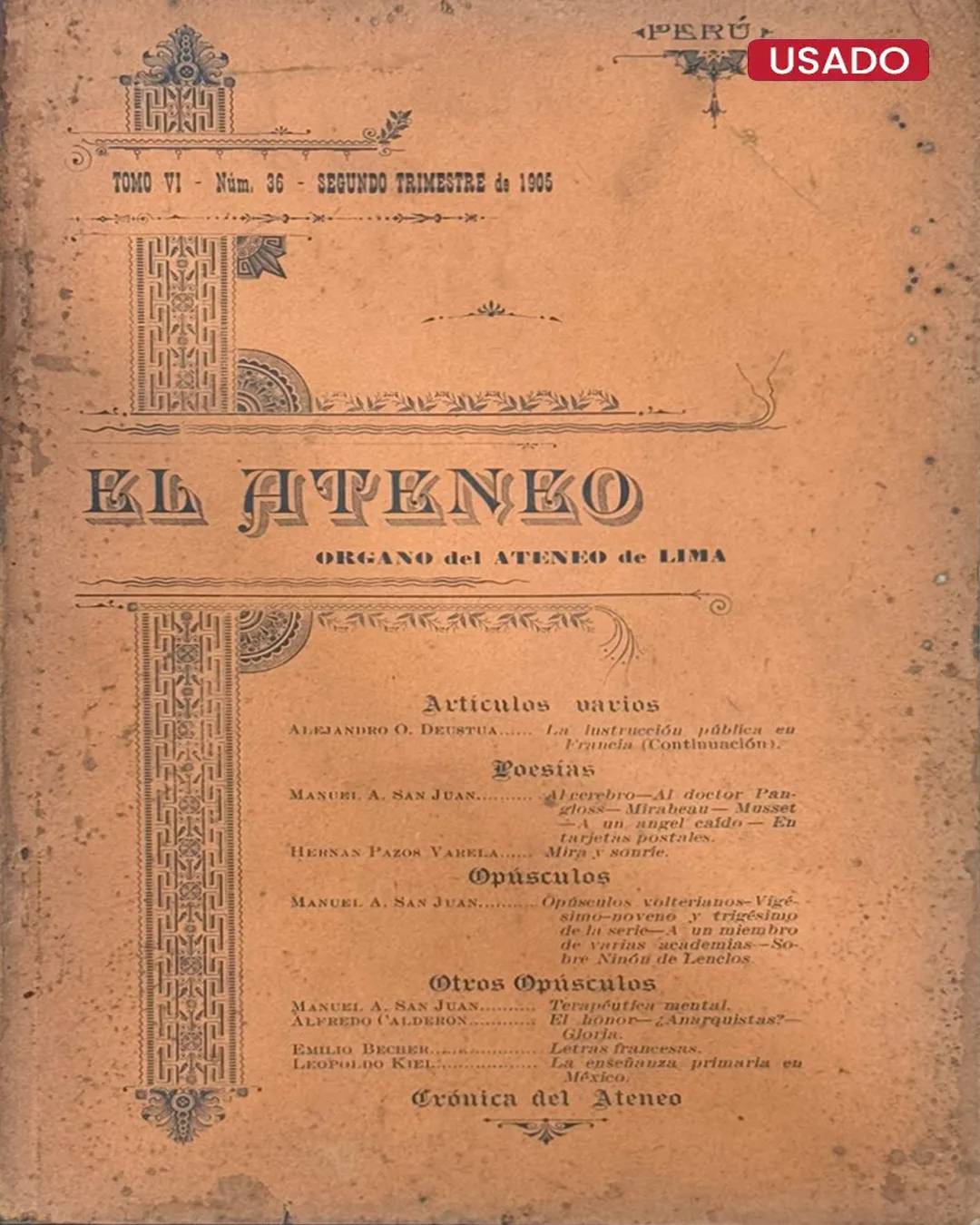 EL ATENEO. ORGANO DEL ATENEO DE LIMA. TOMO VI – NÚM. 36 – SEGUNDO TRIMESTRE DE 1905