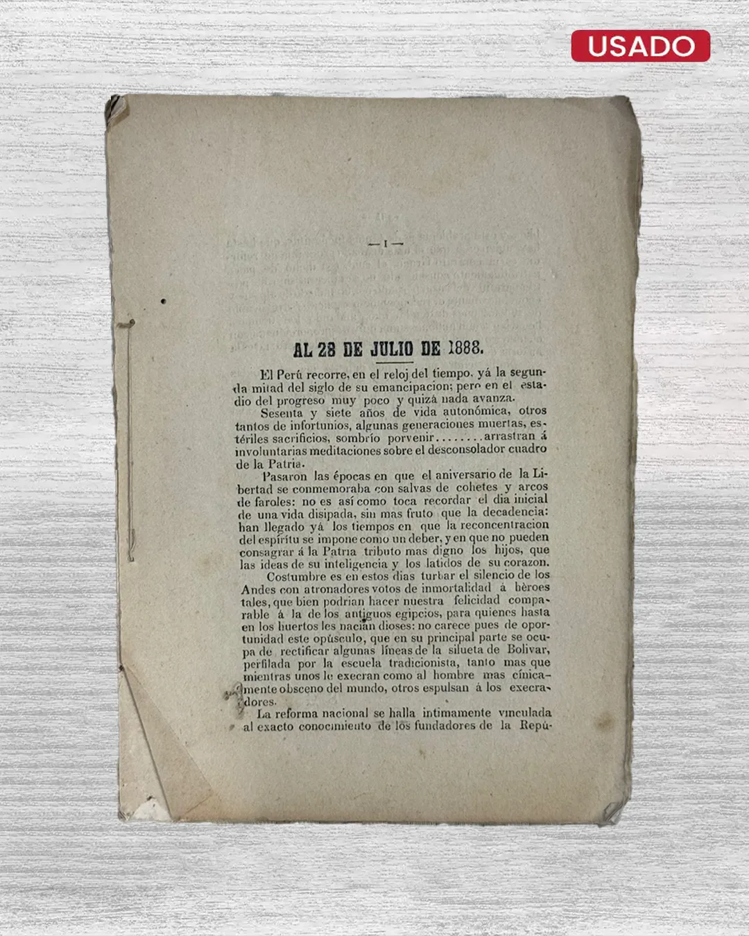 BOLÍVAR: CONSIDERACIONES SOBRE LA HISTORIA DEL PERÚ. DEDICADO AL 28 DE JULIO DE 1888 - Imagen 2