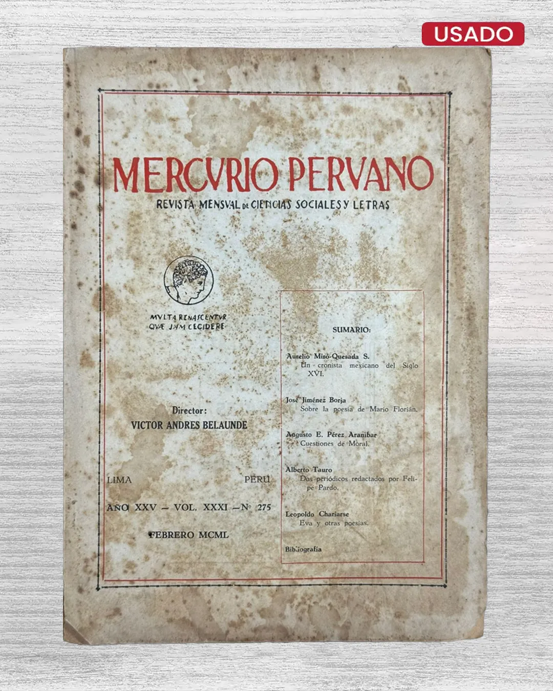 MERCURIO PERUANO: REVISTA MENSUAL DE CIENCIAS SOCIALES Y LETRAS. AÑO XXV – VOL. XXXI – N° 275 (1950)