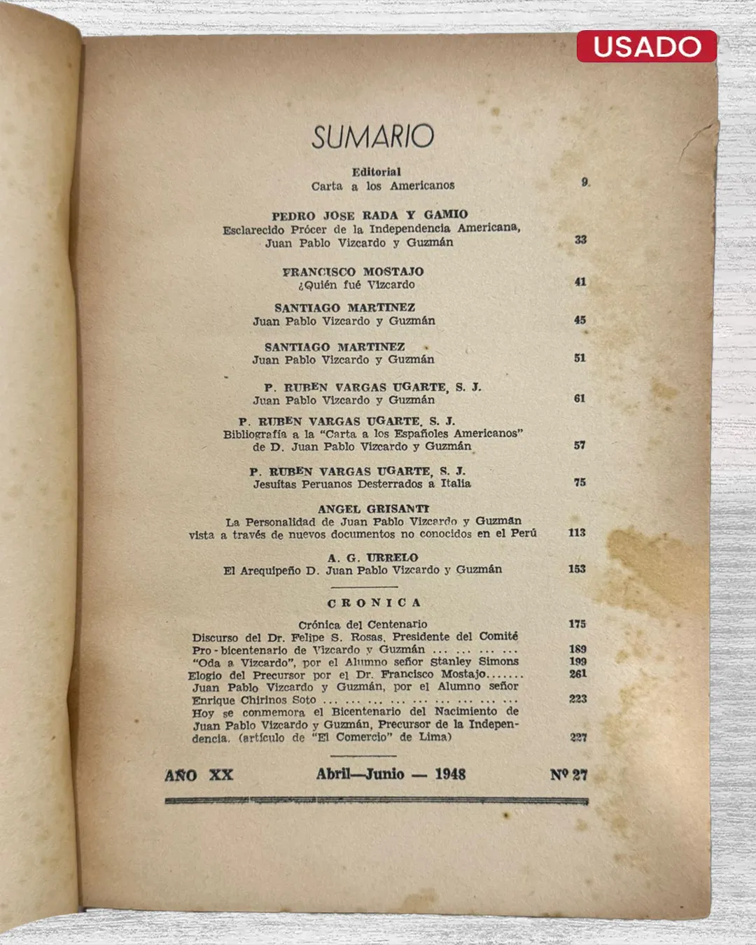 REVISTA: HOMENAJE A JUAN PABLO VIZCARDO Y GUZMÁN - Imagen 2