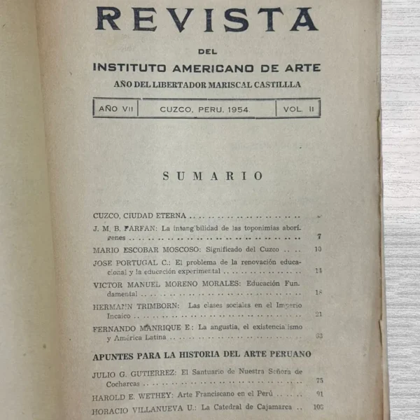 REVISTA DEL INSTITUTO AMERICANO DE ARTE. AÑO DEL LIBERTADOR MARISCAL CASTILLA. AÑO VII – VOL. II (1954)