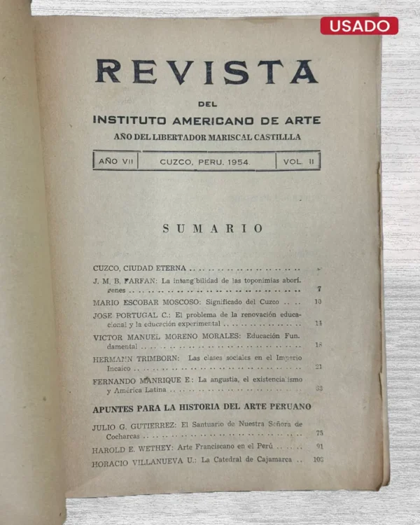 REVISTA DEL INSTITUTO AMERICANO DE ARTE. AÑO DEL LIBERTADOR MARISCAL CASTILLA. AÑO VII – VOL. II (1954)