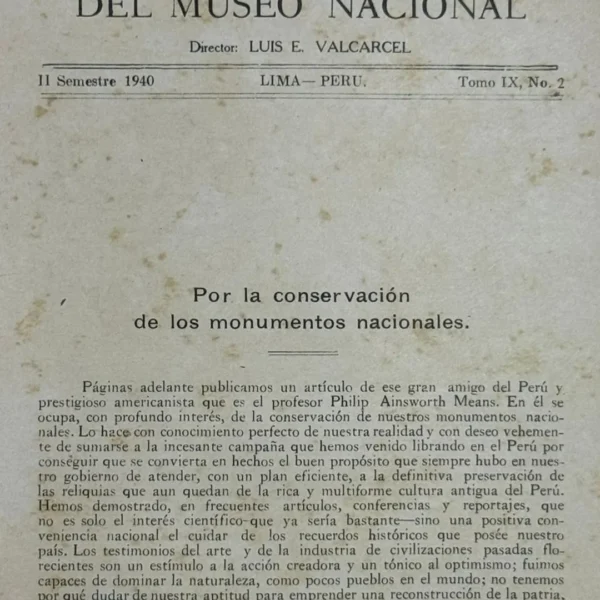 REVISTA DEL MUSEO NACIONAL – II SEMESTRE 1940 (TOMO IX, NO 2)