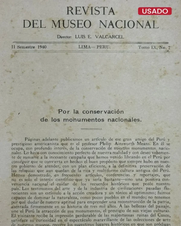 REVISTA DEL MUSEO NACIONAL – II SEMESTRE 1940 (TOMO IX, NO 2)