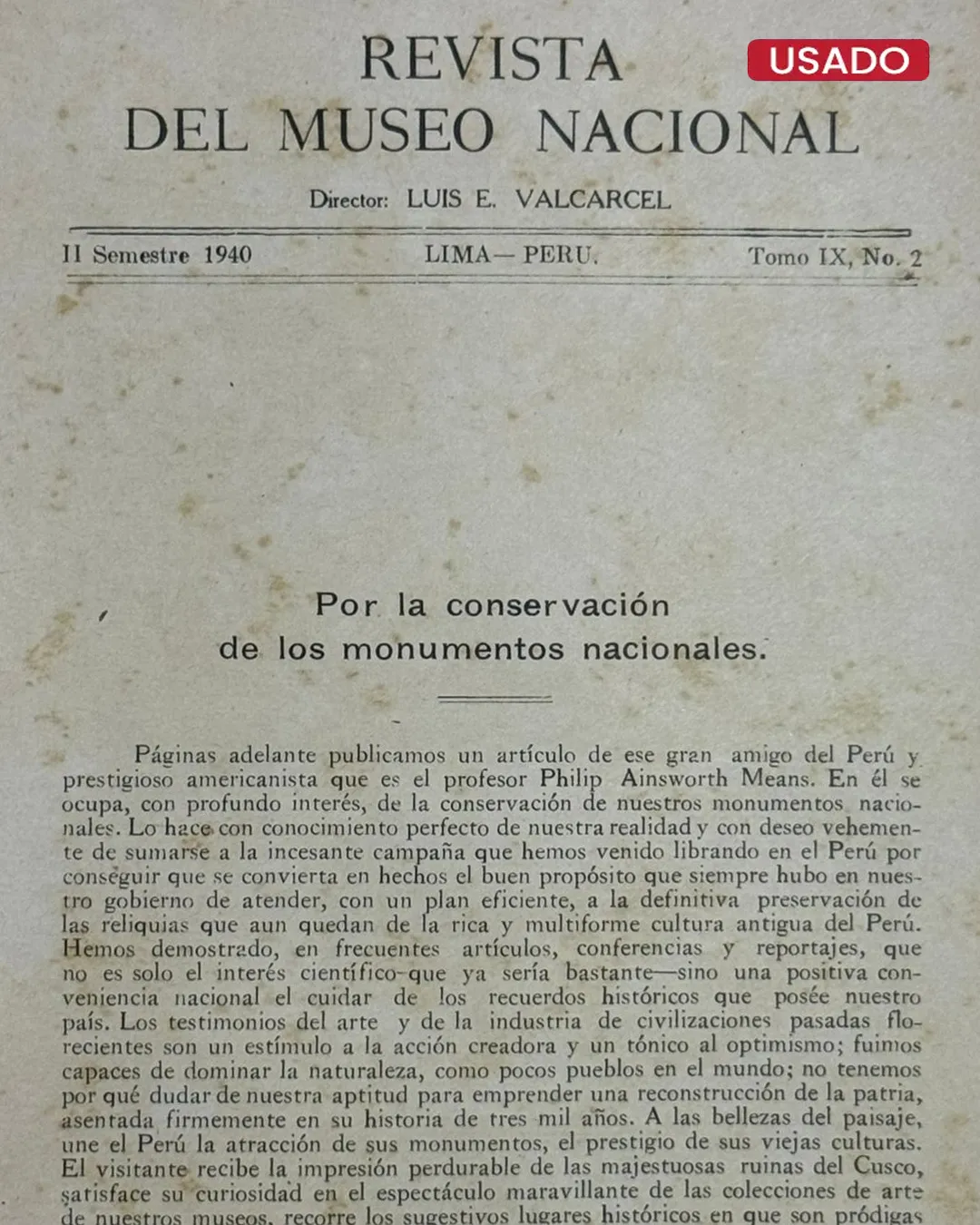 REVISTA DEL MUSEO NACIONAL – II SEMESTRE 1940 (TOMO IX, NO 2)
