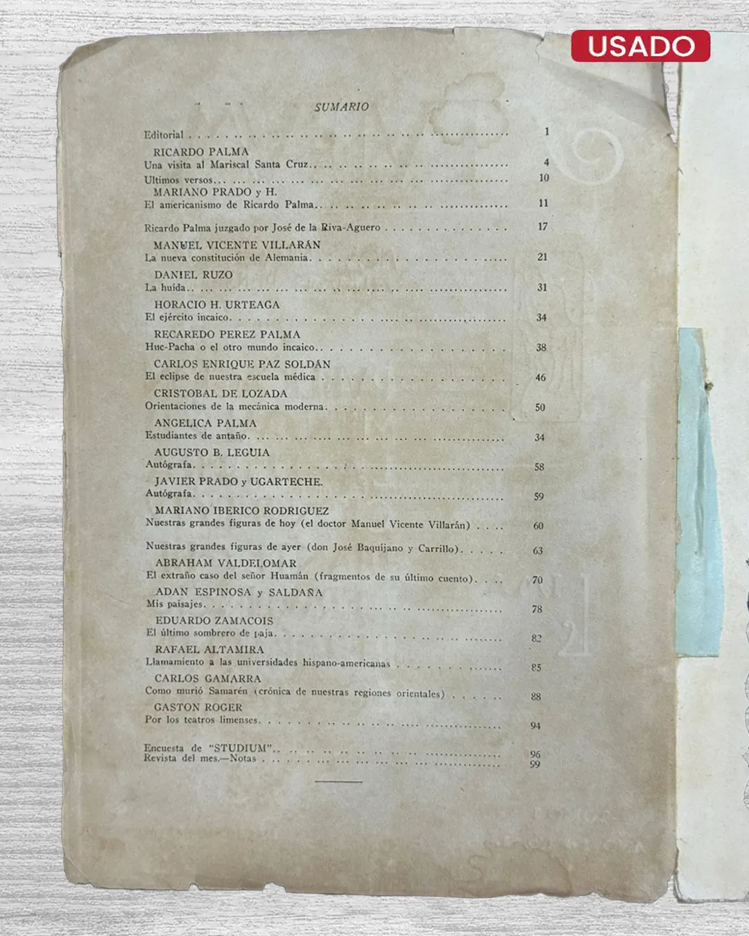 STUDIUM: PUBLICACIÓN MENSUAL DE LA FEDERACIÓN DE ESTUDIANTES DEL PERÚ - TOMO I / AÑO 1 - N° 1 - Imagen 3