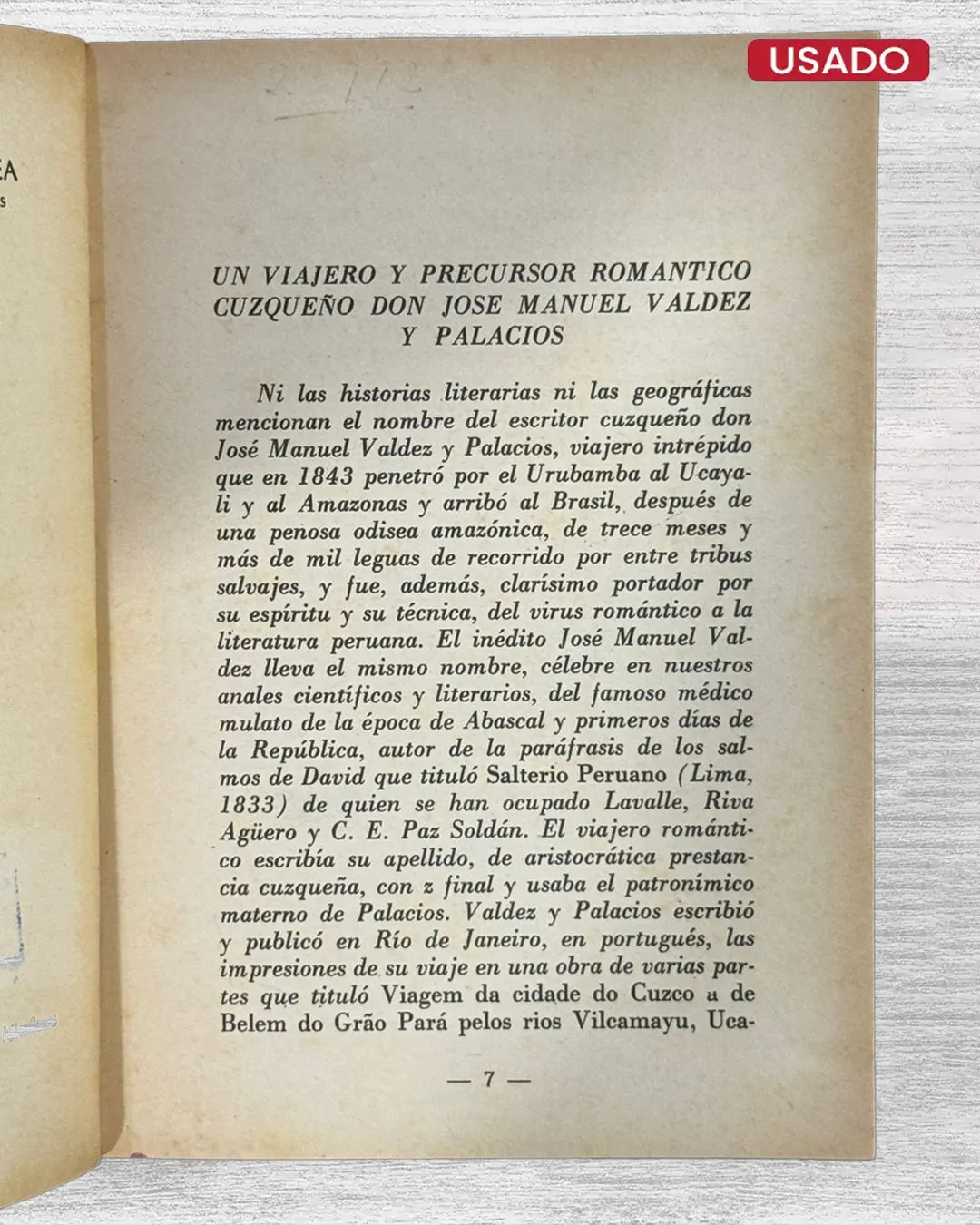 UN VIAJERO Y PRECURSOR ROMÁNTICO CUZQUEÑO DON JOSÉ MANUEL VALDEZ Y PALACIOS - Imagen 2