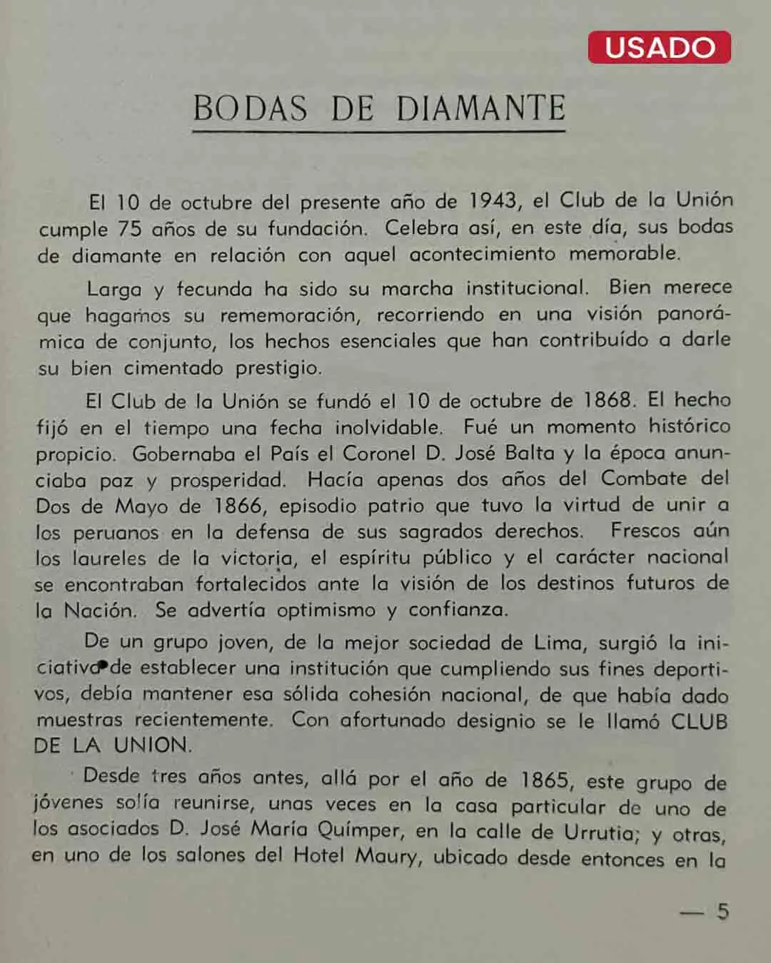 HISTORIA DEL 'CLUB DE LA UNIÓN' EN SUS BODAS DE DIAMANTE (1868 – 10 DE OCTUBRE – 1943) - Imagen 2