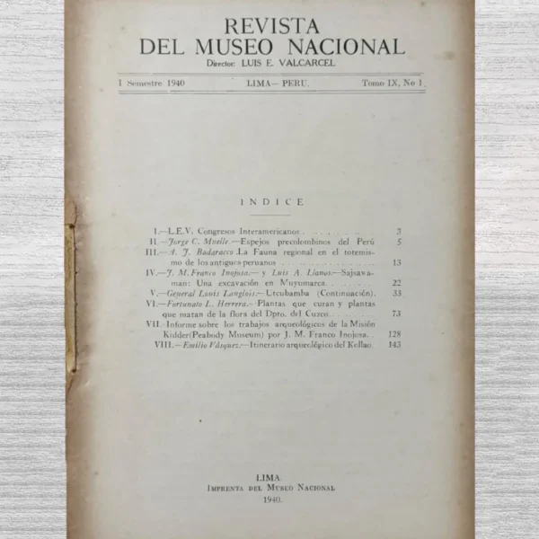 REVISTA DEL MUSEO NACIONAL – I SEMESTRE 1940 – TOMO IX, Nº1