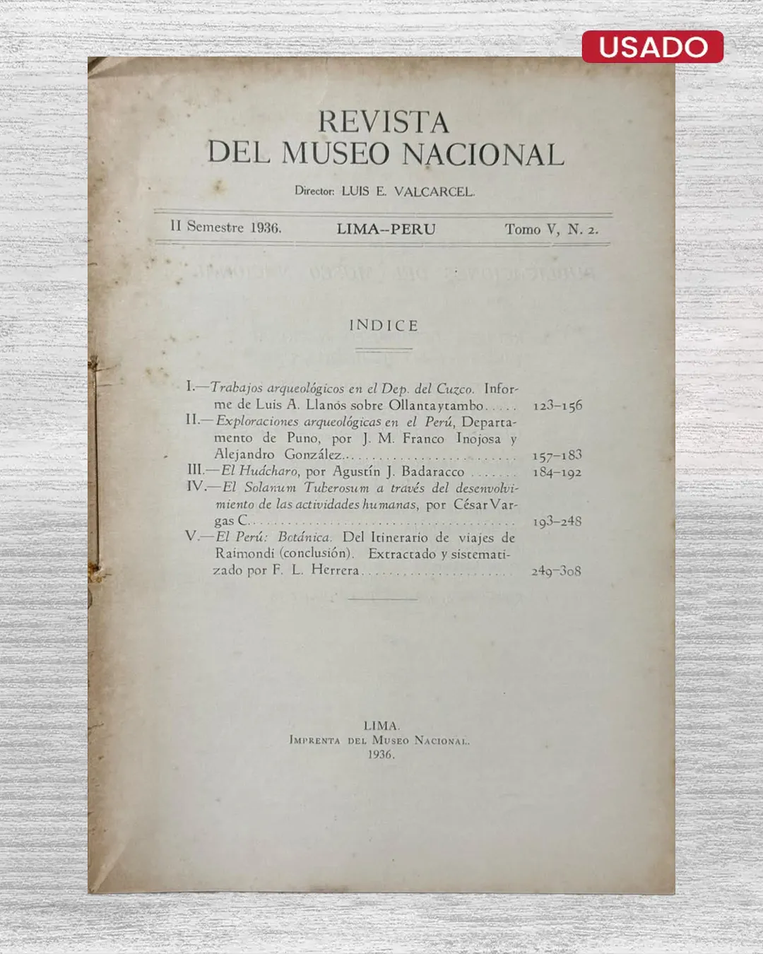 REVISTA DEL MUSEO NACIONAL – II SEMESTRE 1936 / TOMO V, N.2