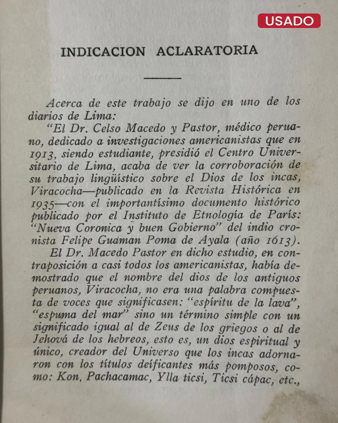 DISQUISICIONES FILOLÓGICAS SOBRE TÉRMINOS MÍTICOS DE LOS INCAS.-CUENTO FOLKLÓRICO: EL CHASQUI.-RELIGIÓN QUECHUA O SEA CORROBORACIÓN DE UN TRABAJO SOBRE EL DIOS SUPREMO DE LOS INCAS: WIRAKOCHA - Imagen 3
