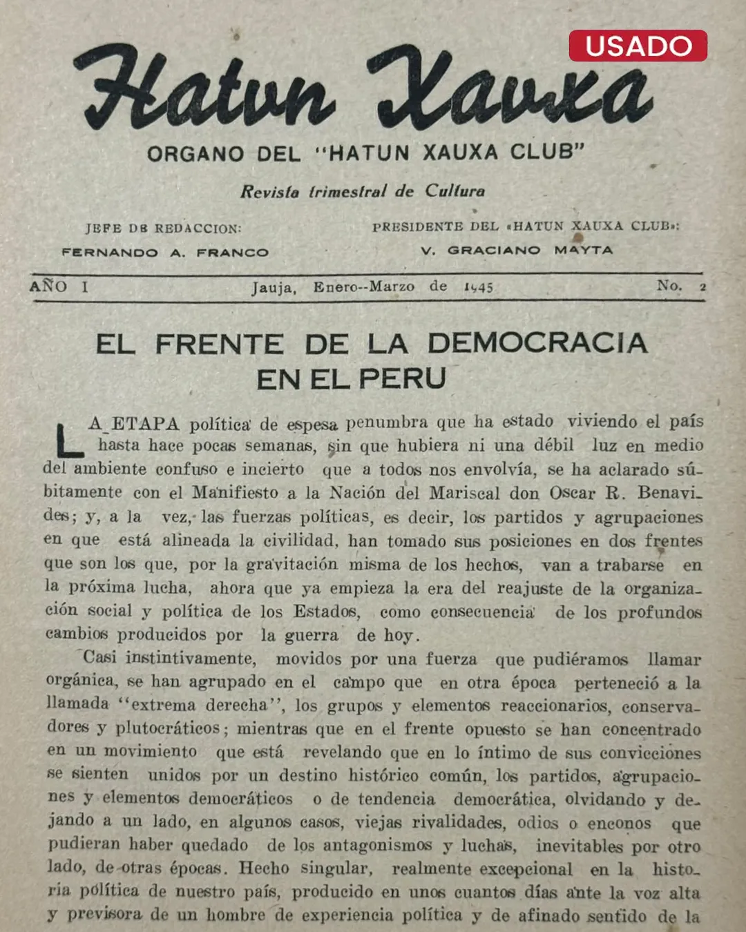 HATUN XAUXA. ORGANO DEL “HATUNU XAUXA CLUB. REVISTA TRIMESTRAL DE CULTURA – AÑO I – NO. 2 - Imagen 2