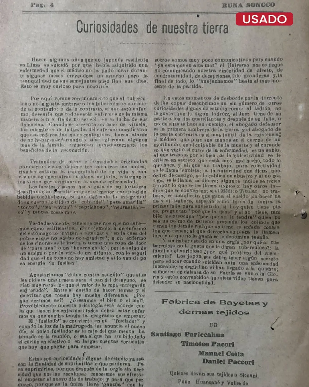 RUNA SONCCO. HOMENAJE AL DIA DE NUETRA PATRIA (28 DE JULIO 1821 – 1935) – AÑO 1 / Nº4 - Imagen 2