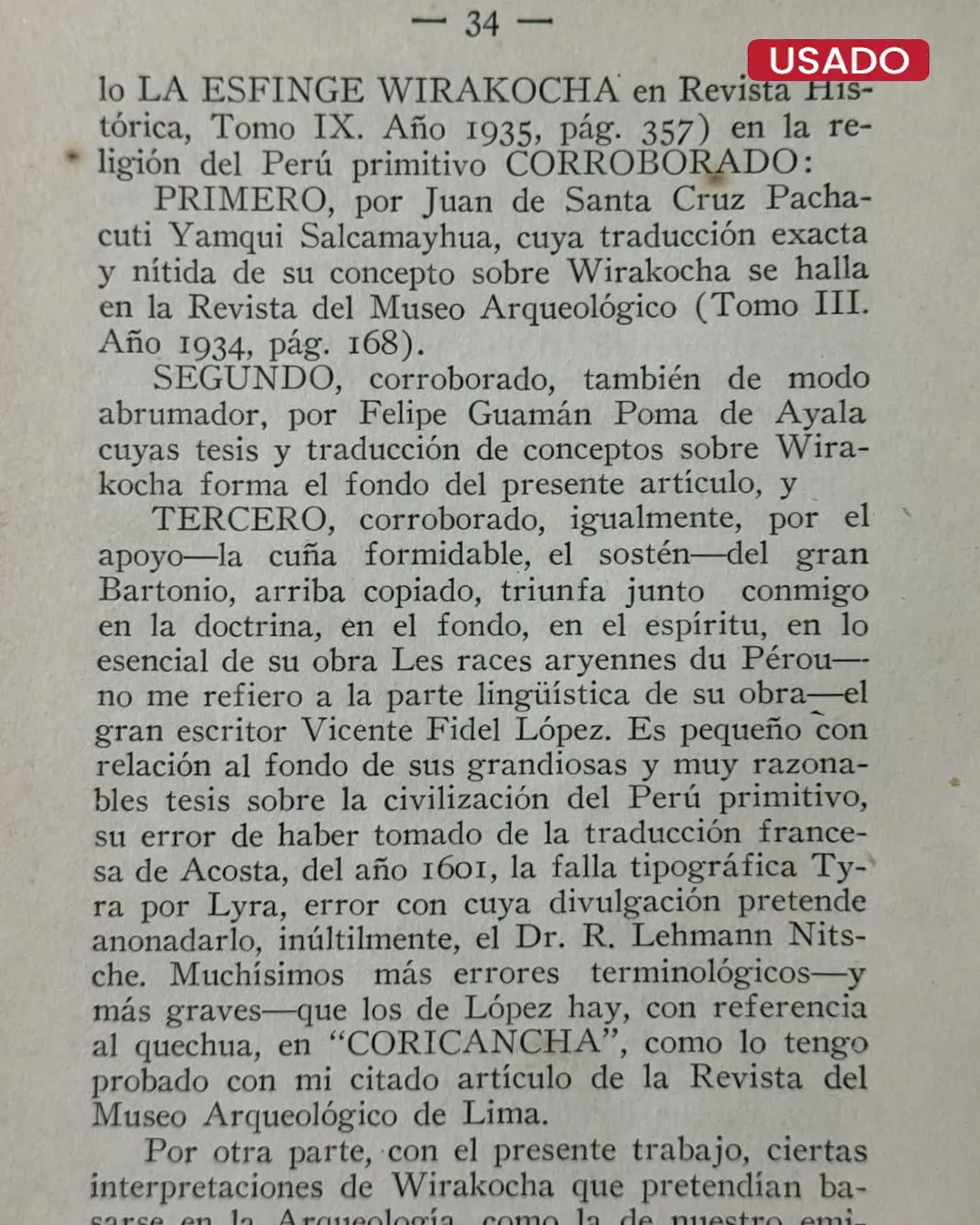 DISQUISICIONES FILOLÓGICAS SOBRE TÉRMINOS MÍTICOS DE LOS INCAS.-CUENTO FOLKLÓRICO: EL CHASQUI.-RELIGIÓN QUECHUA O SEA CORROBORACIÓN DE UN TRABAJO SOBRE EL DIOS SUPREMO DE LOS INCAS: WIRAKOCHA - Imagen 2