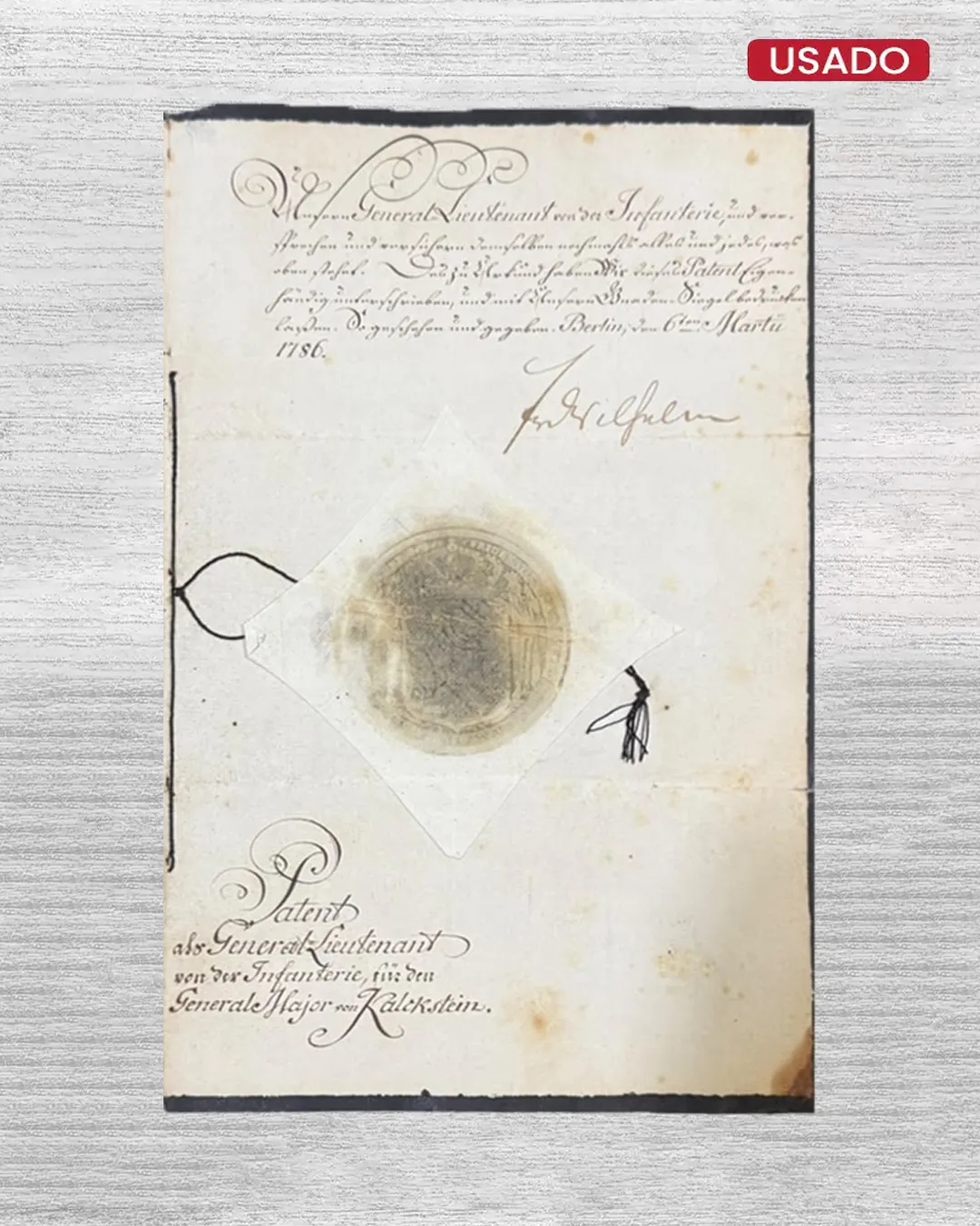 PATENTE REAL PRUSIANA DE 1786, FIRMADA POR FEDERICO II EL GRANDE
