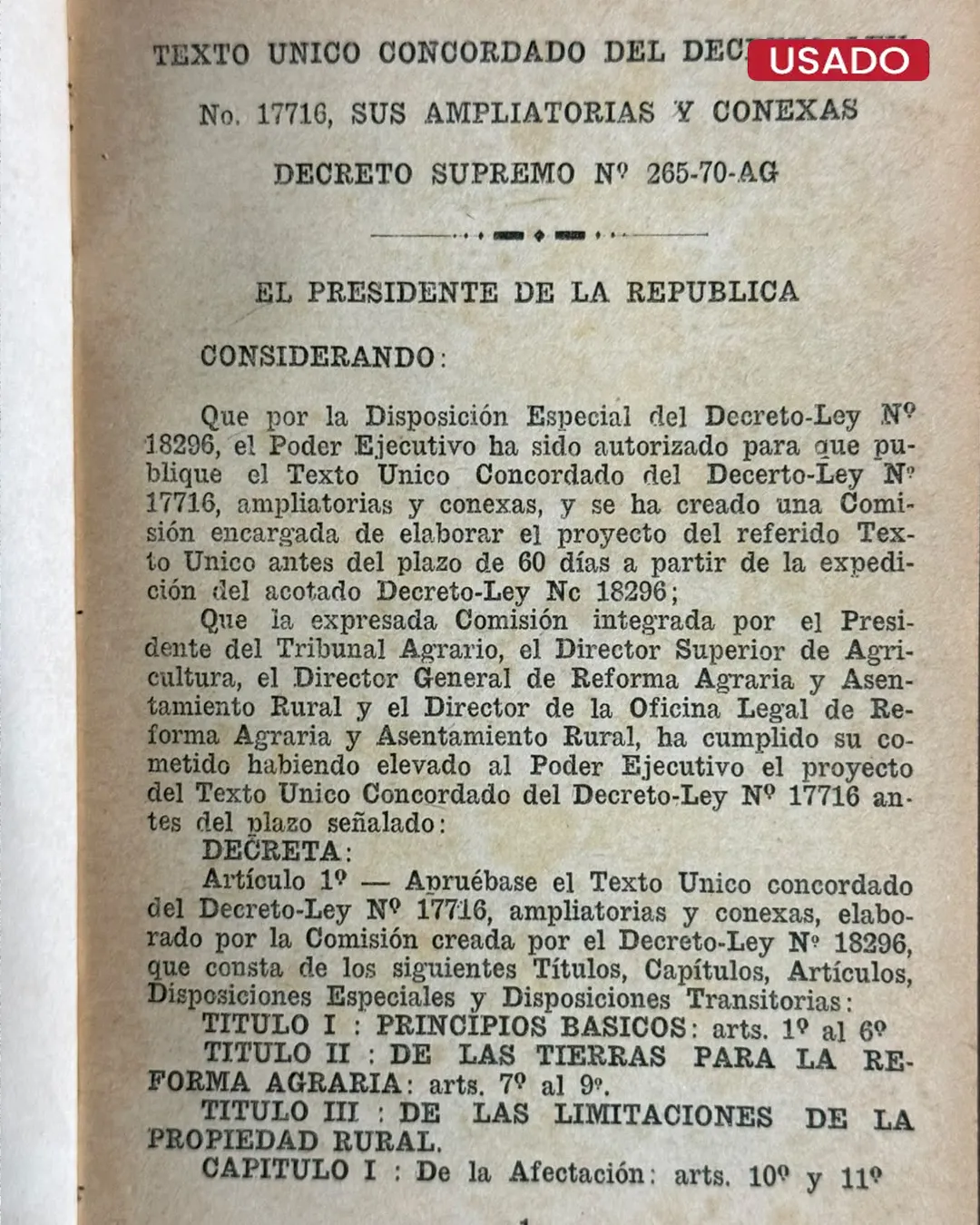 REFORMA AGRARIA, TEXTO ÚNICO CONCORDADO (ANTES DE LA REVOLUCIÓN) - Imagen 2