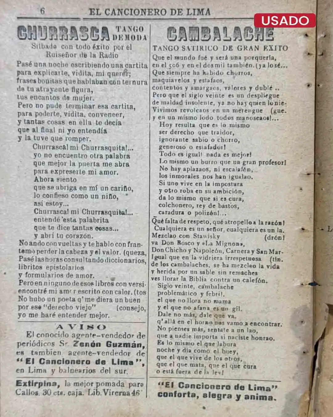 EL CANCIONERO DE LIMA, SEMANARIO FESTIVO DE GRAN CIRCULACIÓN (NÚMERO 1044) - Imagen 2