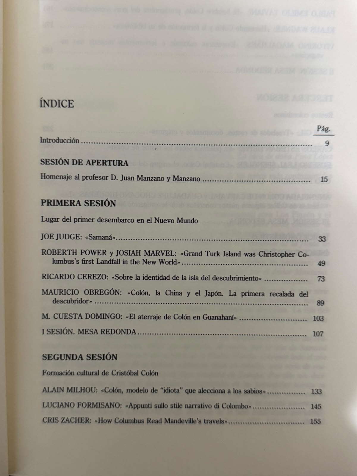 ACTAS DEL PRIMER ENCUENTRO INTERNACIONAL COLOMBINO - INDICE