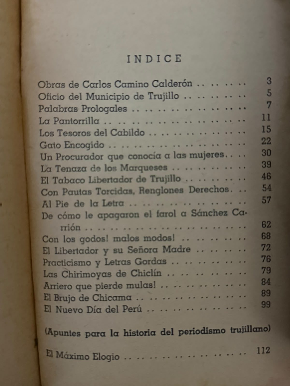 TRADICIONES DE TRUJILLO - INDICE