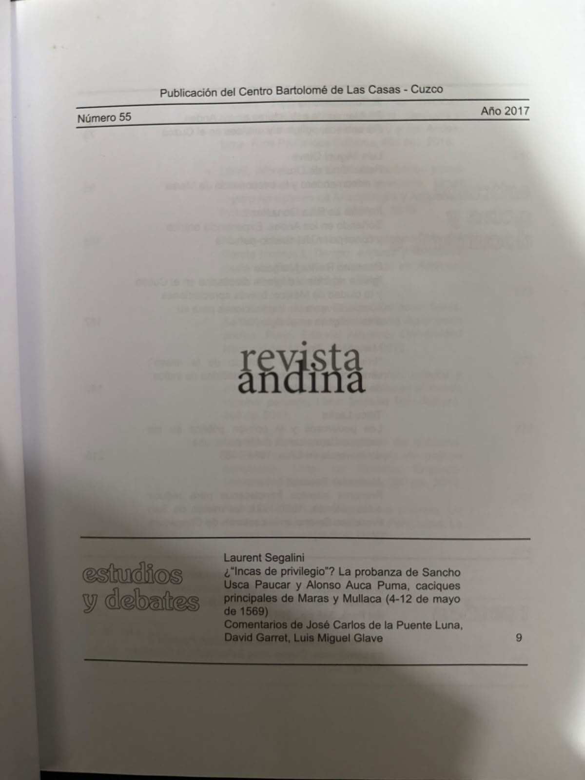 REVISTA ANDINA Nº 55 - INDICE