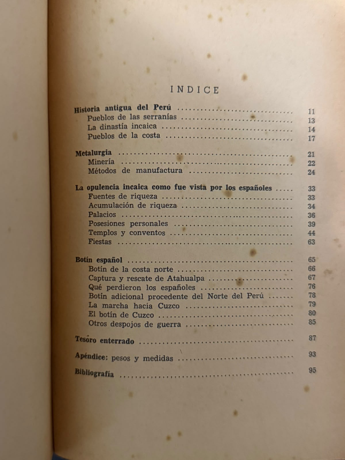 EL TESORO DEL INCA - INDICE