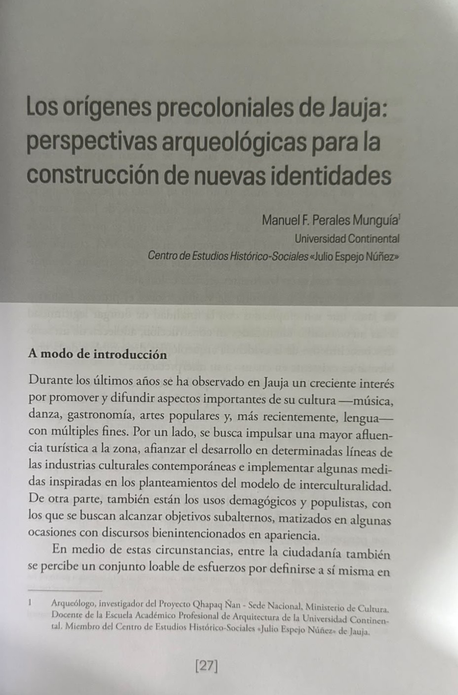 JAUJA EN EL BICENTENARIO: IDENTIDAD, MEMORIA, UTOPÍA Y POSIBILIDAD - FRAGMENTO
