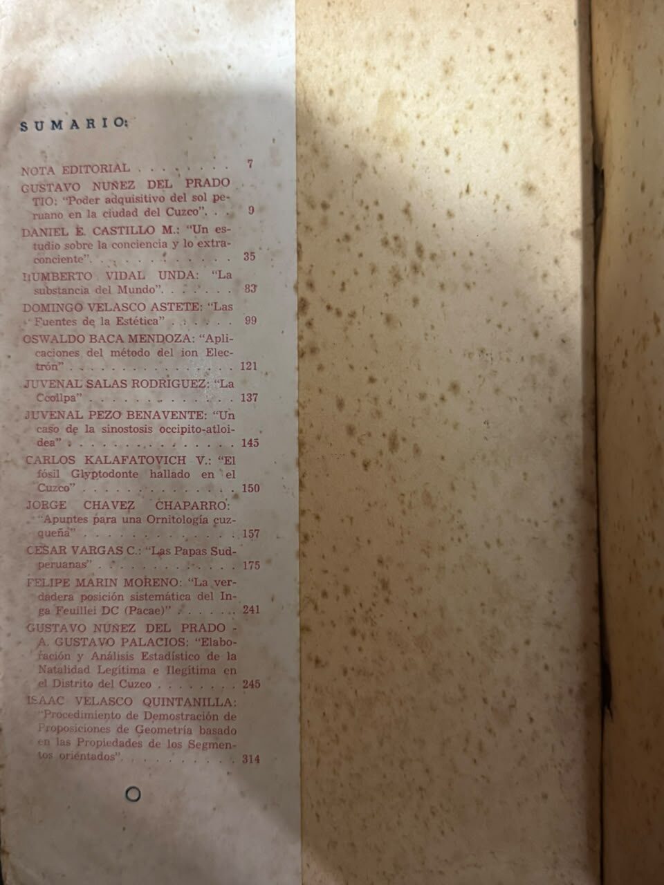 REVISTA UNIVERSITARIO AÑO XLIV N°108 - INDICE