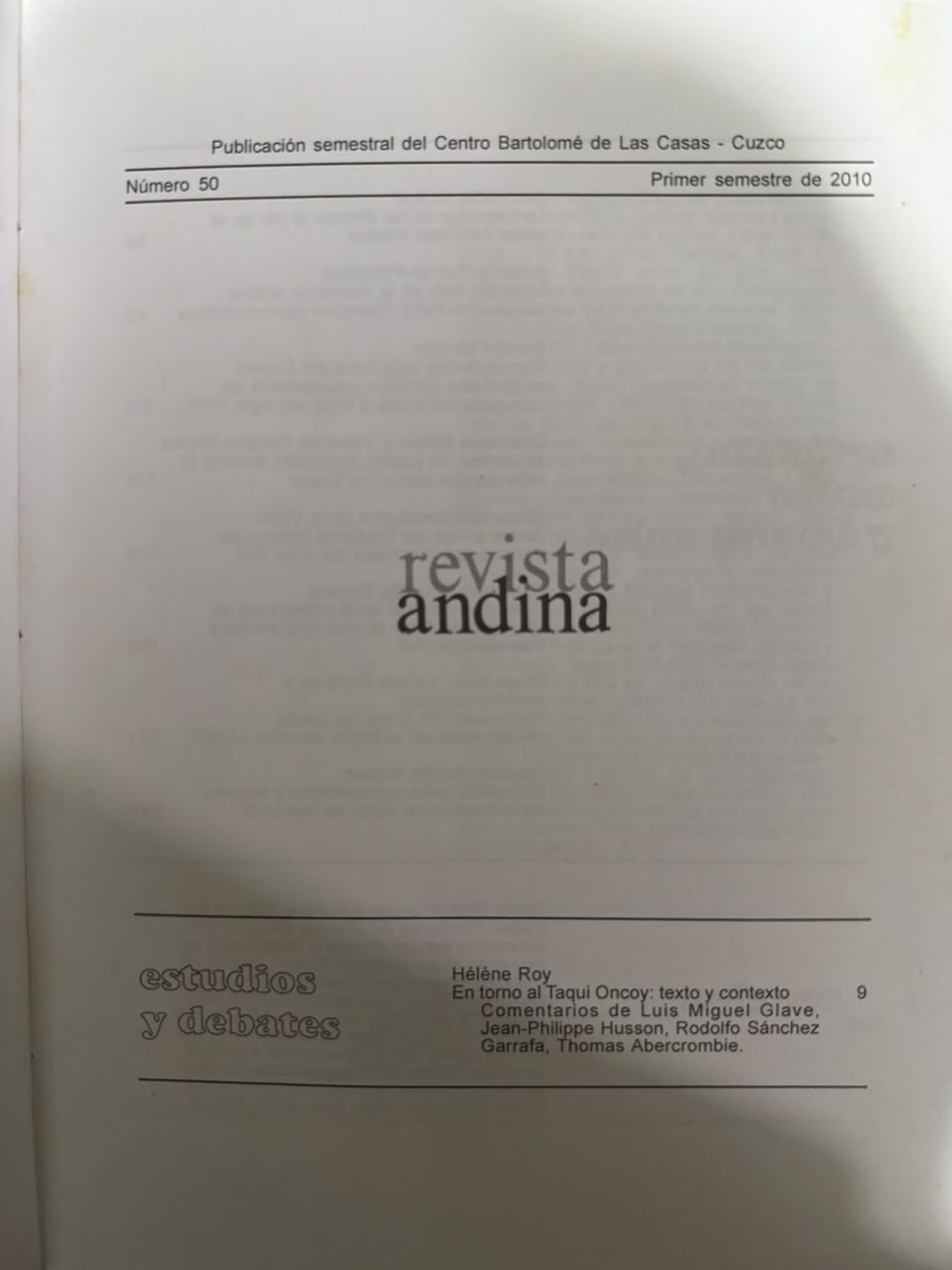 REVISTA ANDINA Nº 50 - INDICE
