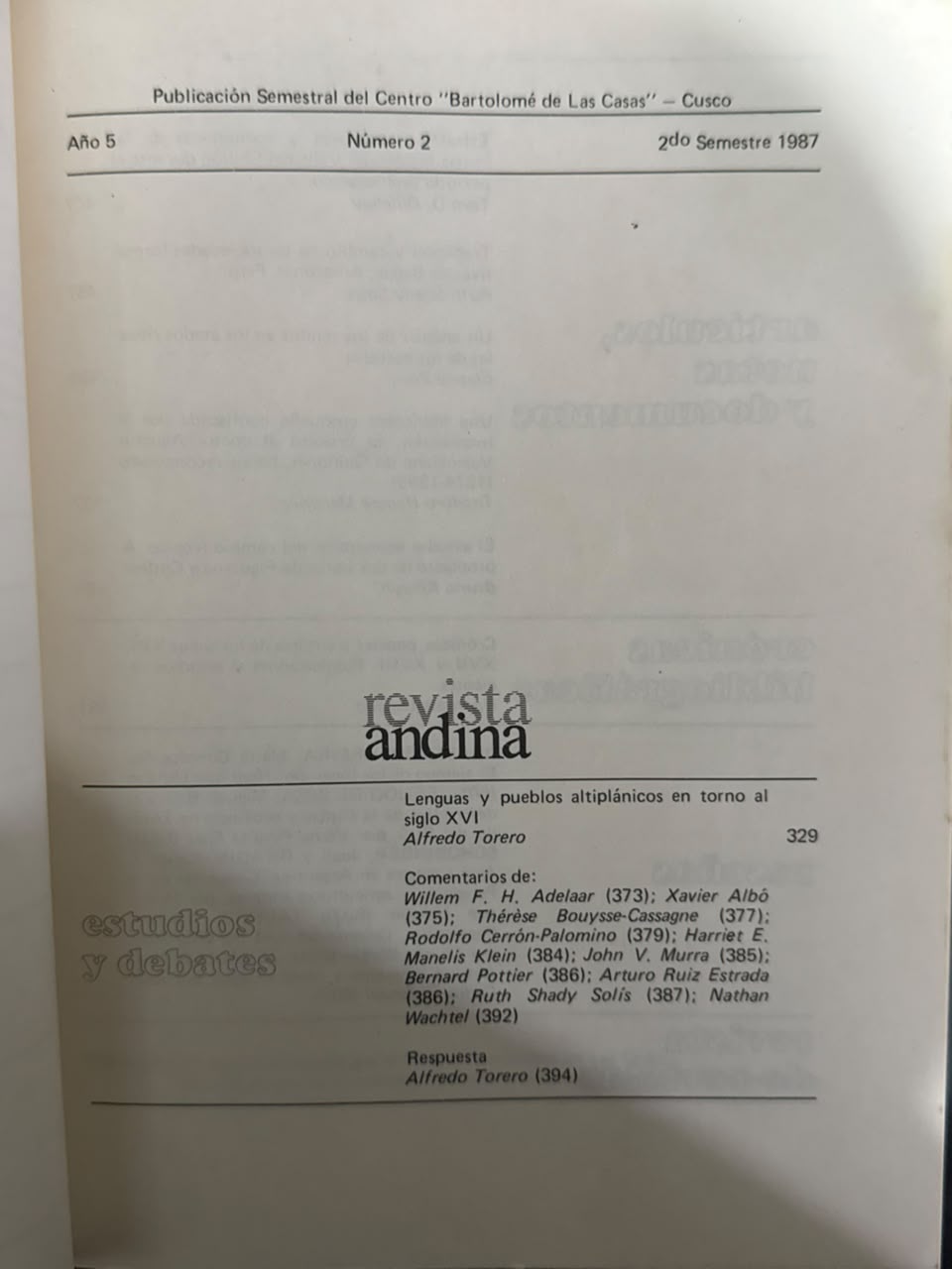 REVISTA ANDINA – AÑO 5, Nº2 - INDICE