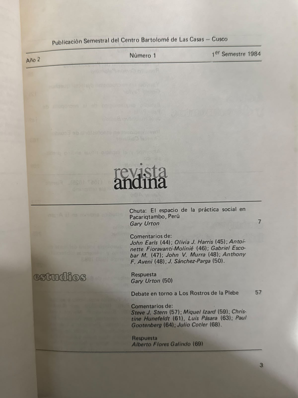 REVISTA ANDINA – AÑO 2, Nº1 - INDICE