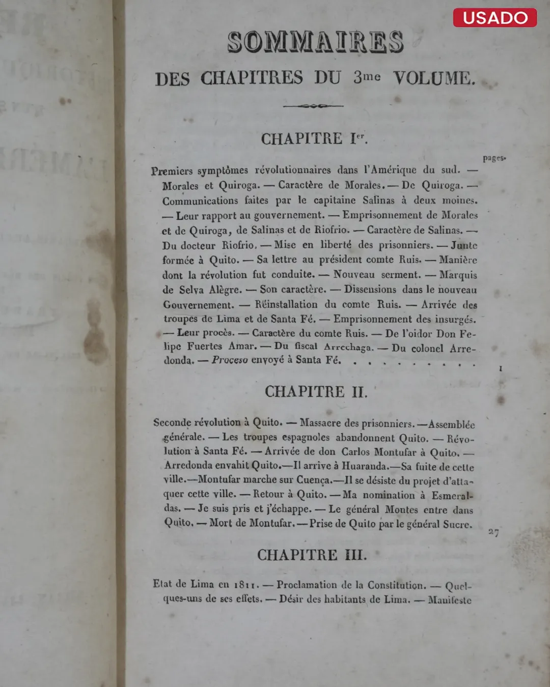 RELATION HISTORIQUE ET DESCRIPTIVE D’UN SÉJOUR DE VINGT ANS DANS L’AMERIQUE DU SUD (3 TOMOS) - TEXTO EN FRANCES - Imagen 4
