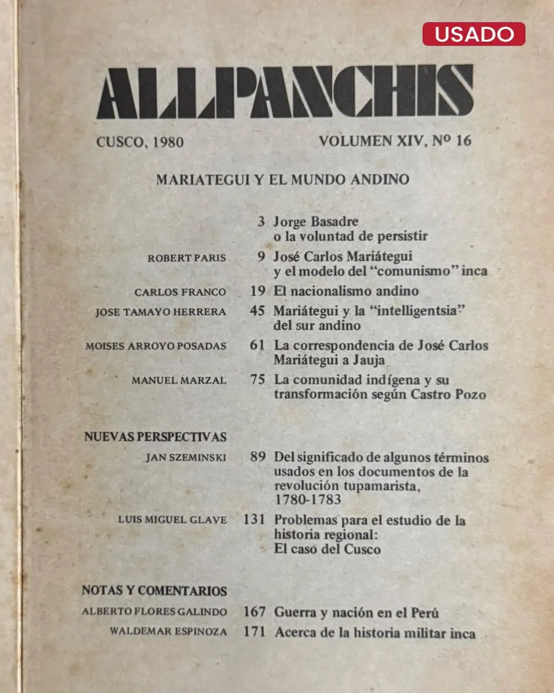 ALLPANCHIS (Nº 16, VOLUMEN XIV, 1980)