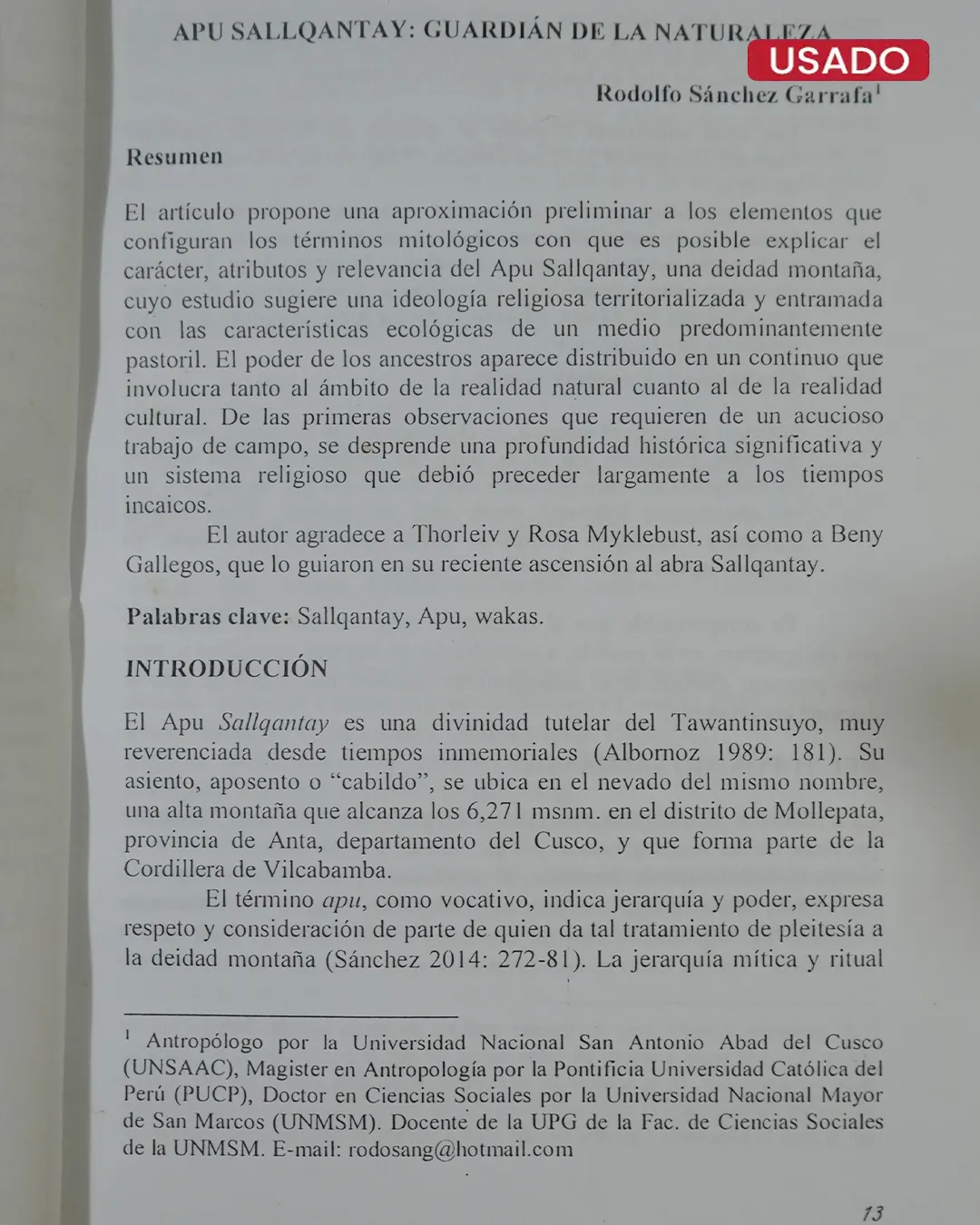 ANTROPOLOGÍA SIMBÓLICA Y DE LA RELIGIÓN (Nº 01 - AÑO 1 / CUSCO - PERU) - Imagen 2
