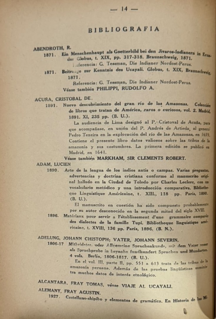 BIBLIOGRAFIA ETNOLOGICA DE LA AMAZONIA PERUANA 1542 - 1942 - FRAGMENTO