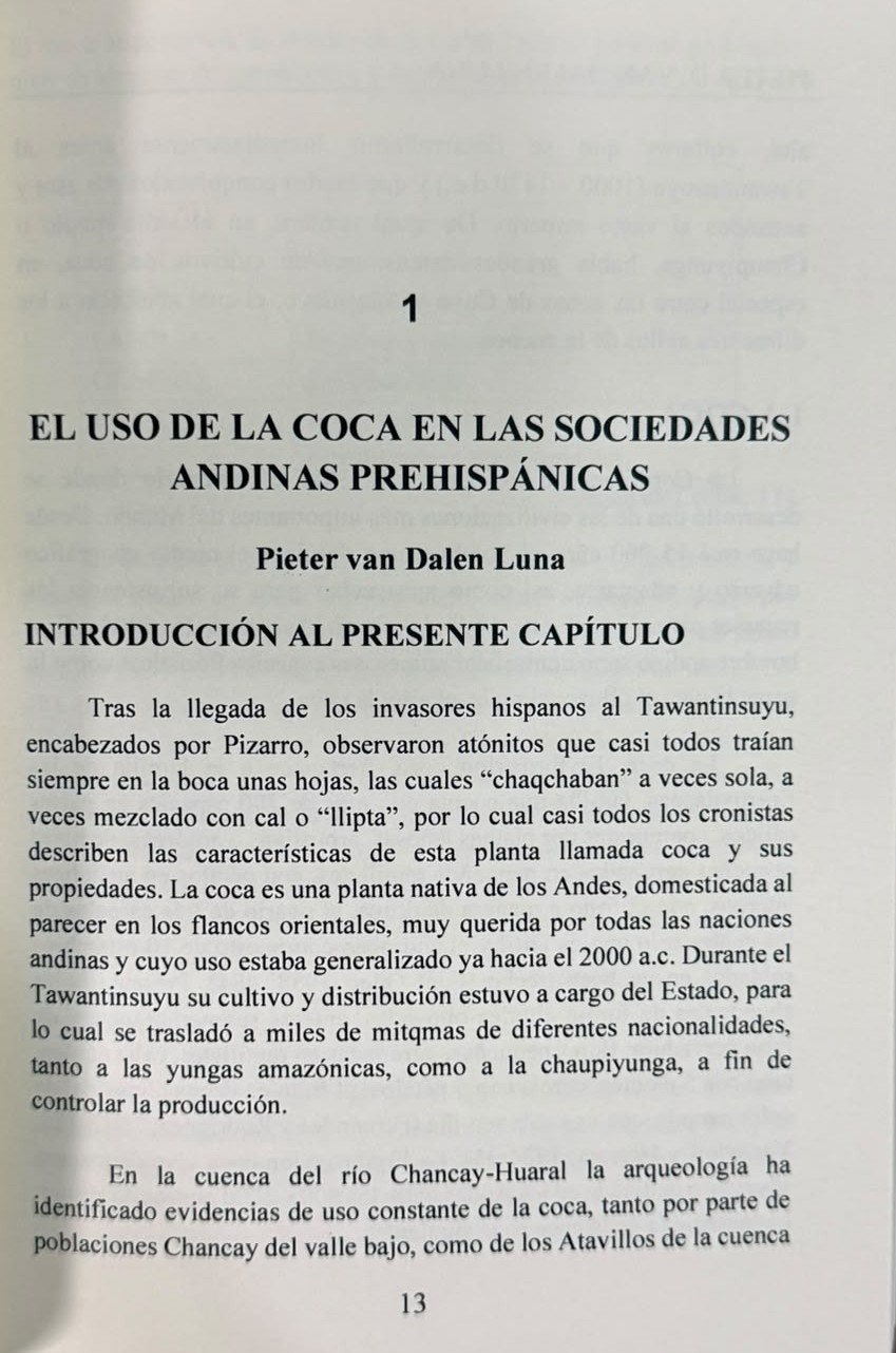 EL USO E IMPORTANCIA DE LA COCA EN LA COSTA CENTRAL PERUANA PREHISPÁNICA Y ALREDEDORES EVIDENCIAS ARQUEOLÓGICAS Y ETNOHISTÓRICAS EN LAS CULTURAS CHANCAY Y ATAVILLOS - FRAGMENTO