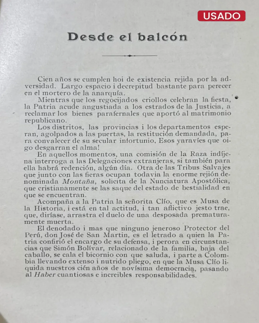 DESDE EL BALCÓN (EN EL PRIMER CENTENARIO DE LA REPÚBLICA) 1821 – 28 DE JULIO – 1921 - Imagen 2