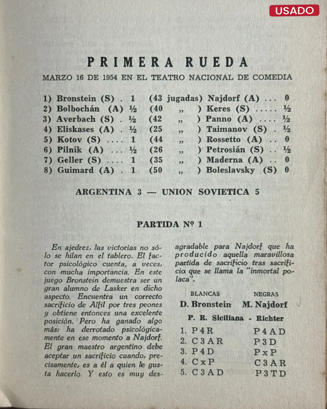 ARGENTINA V. RUSIA: MATCH DE AJEDREZ JUGADO EN BUENOS AIRES – MARZO DE 1954 - Imagen 3